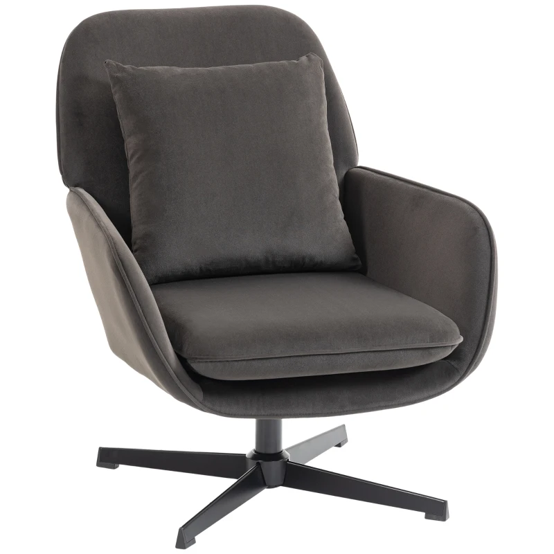 HOMCOM Fauteuil salon, fauteuil d'appoint rembourré en velours avec large assise, coussin et structure en métal, gris foncé