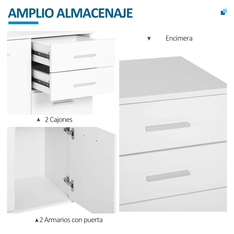 HOMCOM Mueble Auxiliar de Salón Aparador Estrecho con Puertas y Cajones 71x35x76cm Blanco