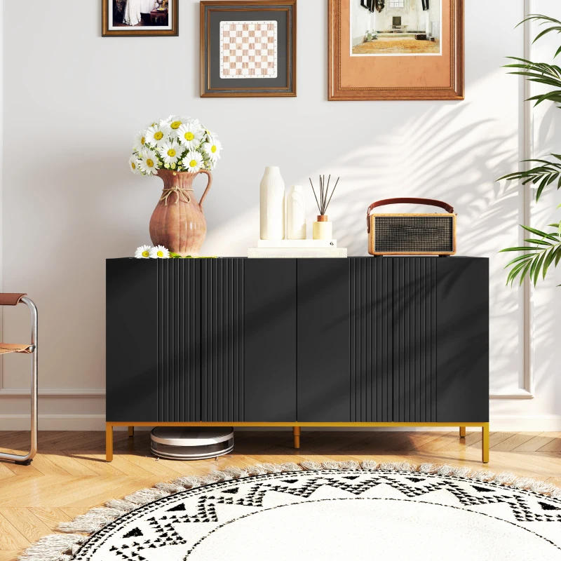 HOMCOM Buffet design contemporâneo gráfico 2 armários portas prateleiras reguláveis em madeira preta metal dourado