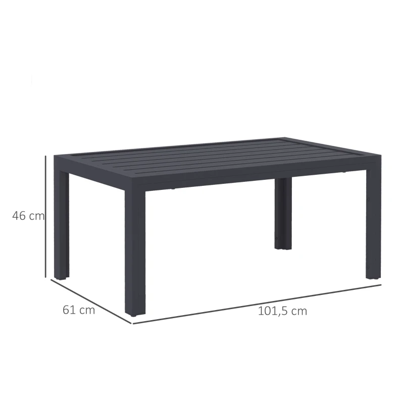 Outsunny Table basse de jardin table d'appoint de patio rectangulaire, cadre en acier, plateau à lattes, 101,5 x 61 x 46 cm, gris
