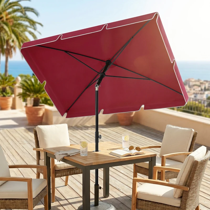 Outsunny Guarda-sol de jardim Guarda-sol reto retangular inclinável alumínio metal poliéster de alta densidade 200 x 130 cm vermelho
