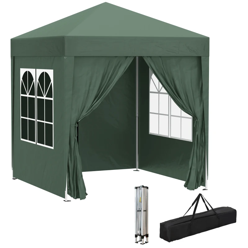 Outsunny 2 x 2m Pop Up Gazebo, w/Side Walls, Windows-Green(m-10)