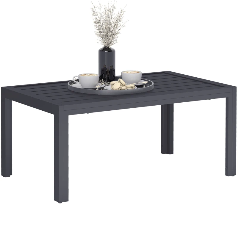 Outsunny Table basse de jardin table d'appoint de patio rectangulaire, cadre en acier, plateau à lattes, 101,5 x 61 x 46 cm, gris