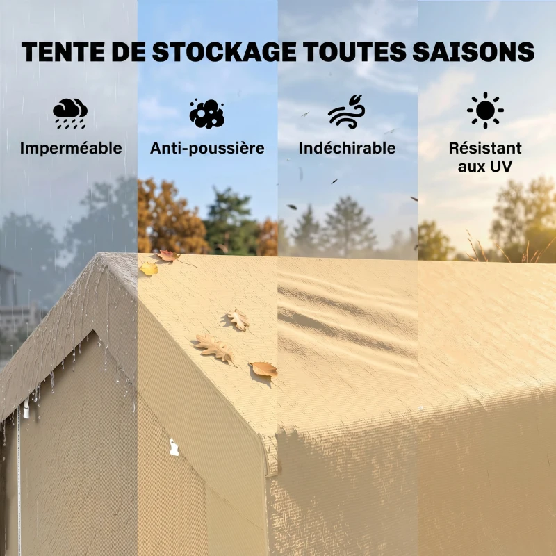 Outsunny Abri de jardin tente de stockage portable pour extérieur avec cadre en acier galvanisé et grande porte 2 x 3,6 m beige