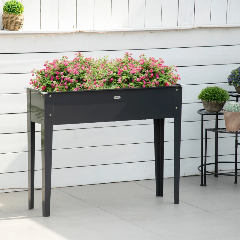Outsunny Jardineira elevada quadrada horta com orifício de drenagem aço galvanizado 100 x 30 x 80 cm preto