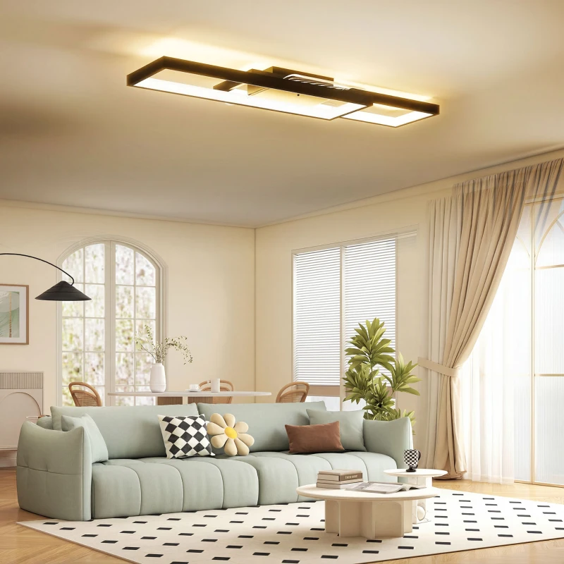 HOMCOM LED Ceiling Light, Modern Dimmable Ceiling Light with Wall Switch & Remote Control, Flush Mount Fixture Lamp with 3000-6000K Colour Temperatures for Living Room, Bedroom, Black