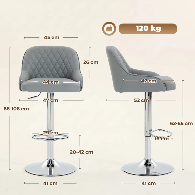 HOMCOM Set de 2 Taburetes de Bar Giratorios Regulables para Cocina Gris Claro