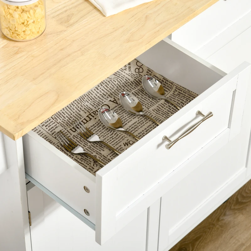 HOMCOM Mueble Auxiliar de Cocina con Ruedas 2 Cajones 2 Puertas Estante Ajustable y Toallero 104x46x91 cm Blanco