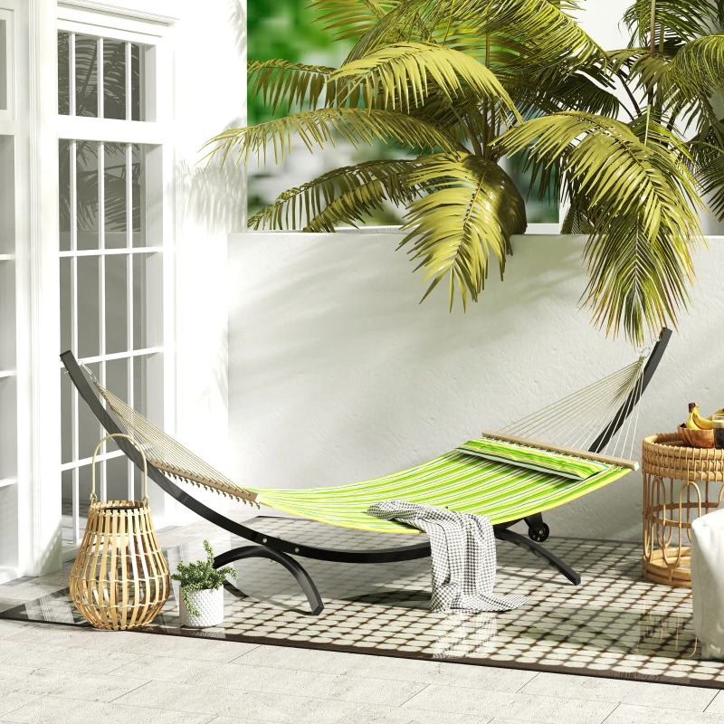 Outsunny Suporte para rede em metal com rodas, pé de rede carga máxima 150 kg com correntes e ganchos 337 x 118 x 118 cm preto