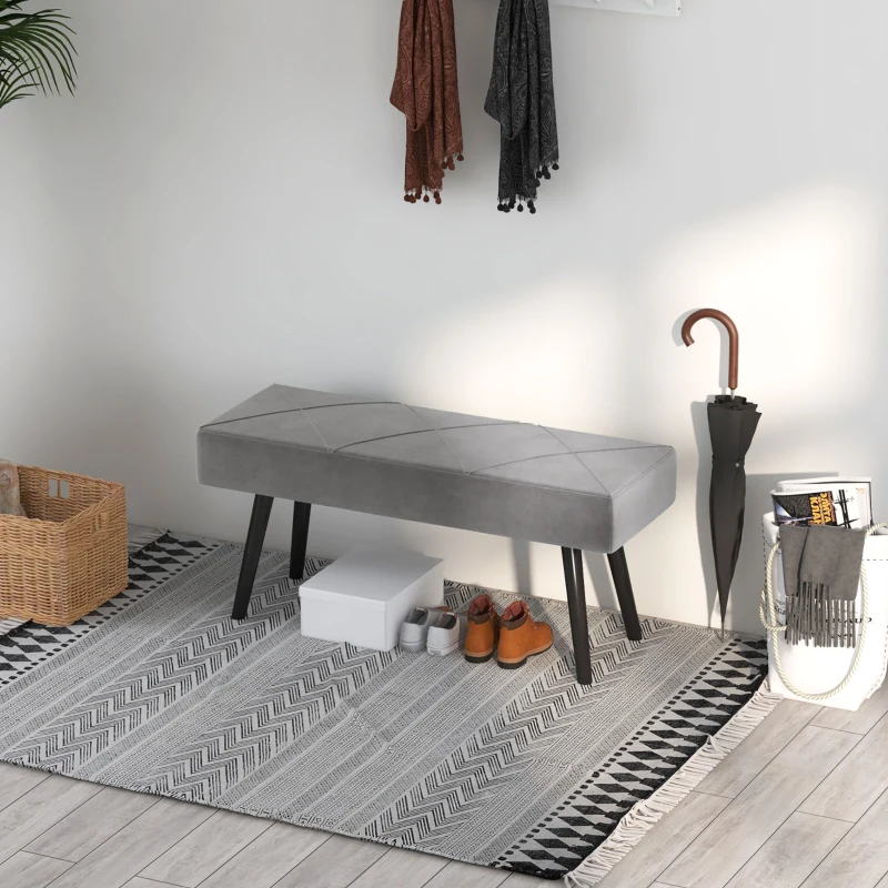 HOMCOM Taburete Pie de Cama Multifuncional con Pies de Acero y Asiento Acolchado para Entrada Pasillo 100x36x45 cm Gris