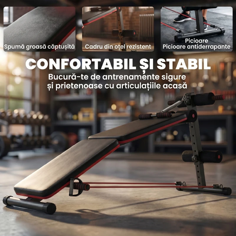 Homcom Bancă Sit‑Up Pliabilă cu Înălțime Reglabilă pentru Casă, Birou și Sală, Antrenament Abdomen & Fitness