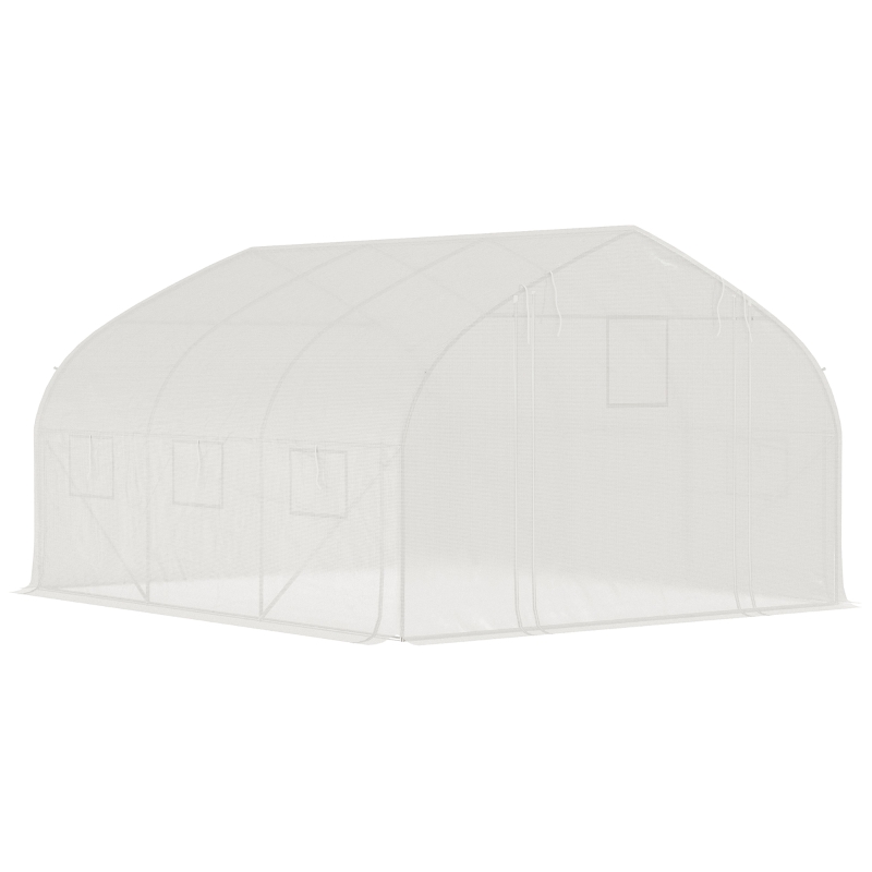 Outsunny Estufa túnel de jardim 10,4 m² estufa de jardim anti-UV porta enrolável com zíper janelas com tela 350 x 300 x 200 cm branco