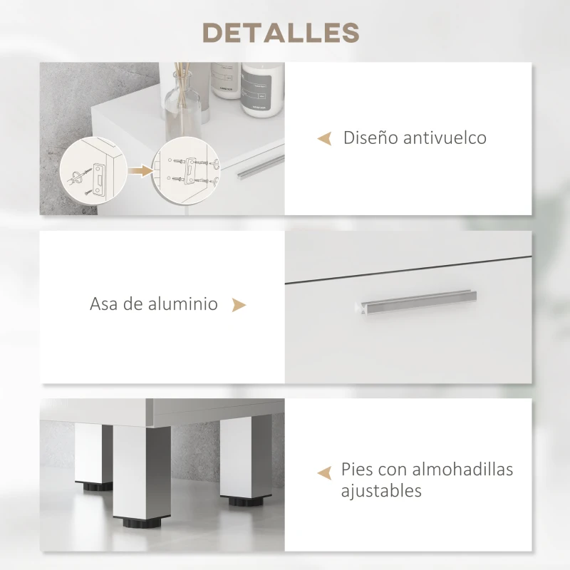 kleankin Mueble Auxiliar Baño Moderno Armario de Baño con 4 Cajones y 4 Patas para Salón Carga 30 kg 30x30x93cm Blanco Brillante