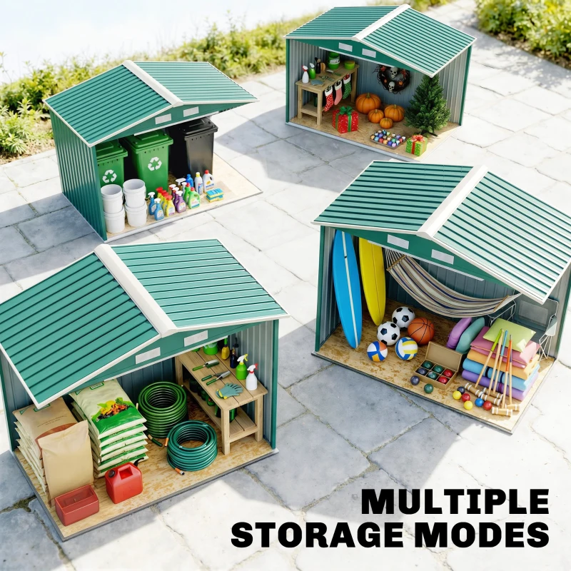 Outsunny 7ft x 4ft Lockable Garden Shed Large Patio Roofed Tool Metal Storage Building Foundation Sheds Box Outdoor Furniture, Green