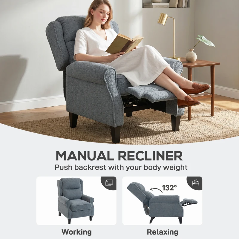 HOMCOM Recliner Armchair with Extended Leg Rest - Grey