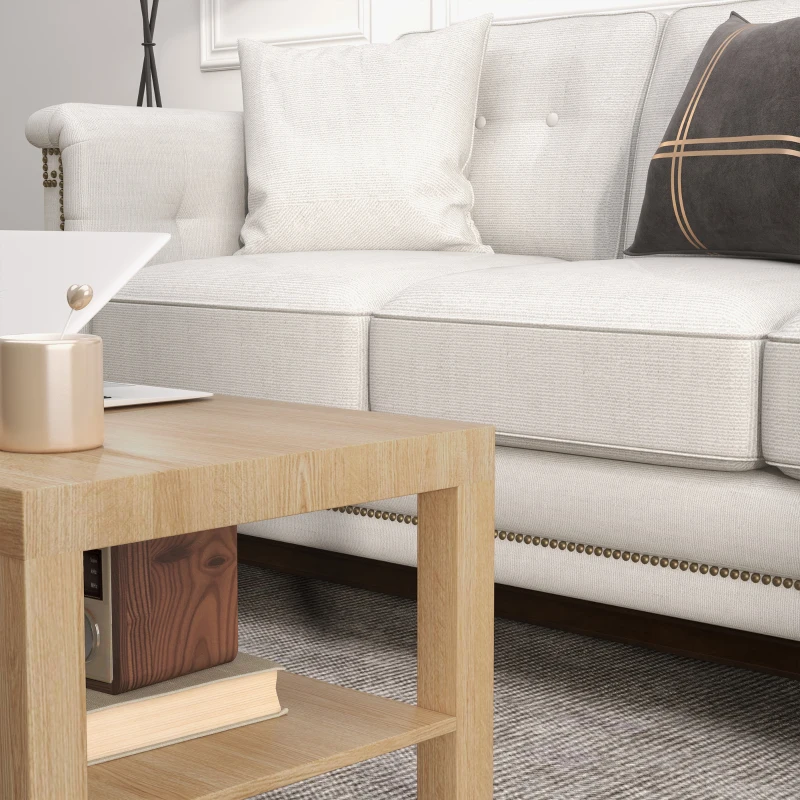 HOMCOM Table basse de salon, table d'appoint rectangulaire à 2 niveaux avec étagère de rangement, 90x45x44,5cm, bois naturel