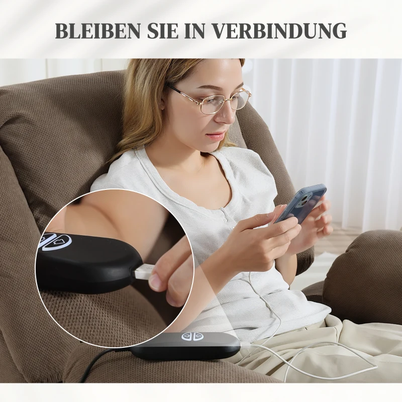 HOMCOM Poltrona de TV com Função de Massagem e Aquecimento, Poltrona com Assistência de Elevação Elétrica, Comando, Bolsos Laterais, Castanho Claro