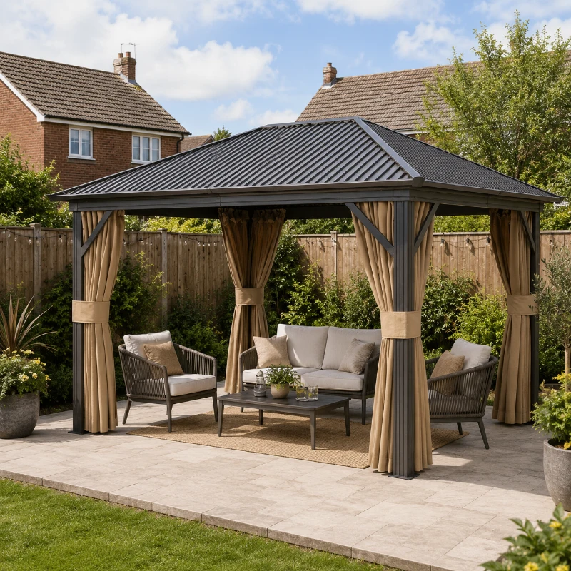 Outsunny 3.6 x 3 m Aluminium Hardtop Gazebo, with Accessories - Brown