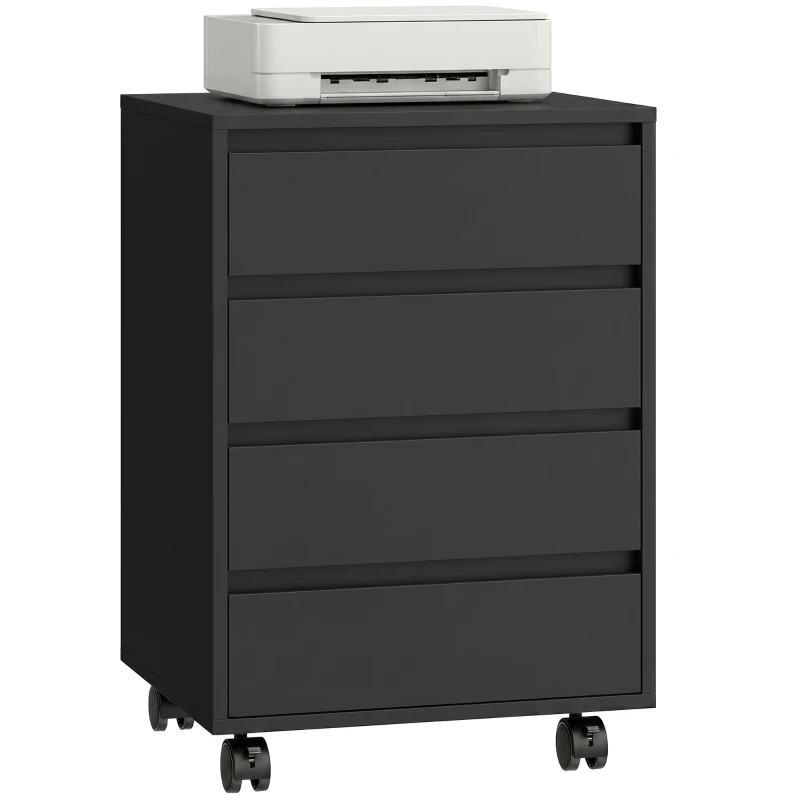 HOMCOM Caisson de bureau rangement bureau sur roulettes 4 tiroirs coulissants en bois aspect bois noir