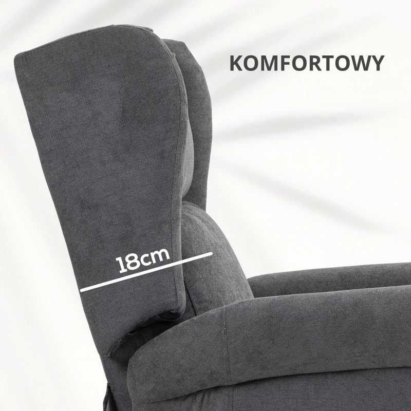 HOMCOM Fotel Relaksacyjny z Pomocą przy Wstawaniu, Funkcja Leżenia, do 200kg, 72,5x94x109cm, Ciemnoszary