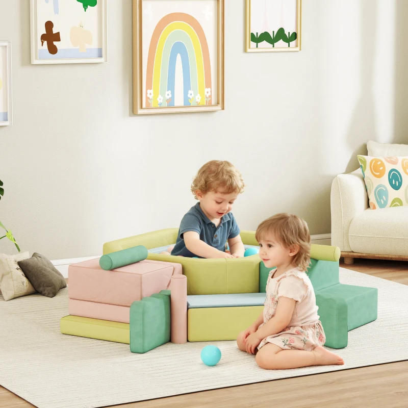 AIYAPLAY 15-delige set zachte bouwblokken, 200 kunststofballen, ballenbad voor kleintjes, indoor, schuim, kleurrijk(m-2)
