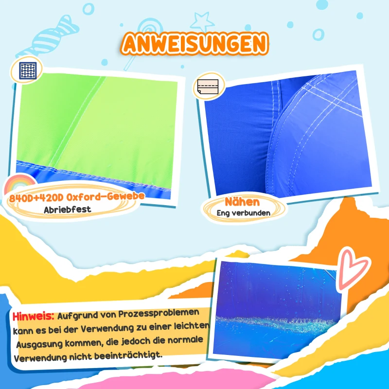 Outsunny springkasteel, met ruches, springkussen, zwembad, opblaasbaar, incl. elektrische pomp, voor maximaal 3 kinderen, 380 x 340 x 170 cm