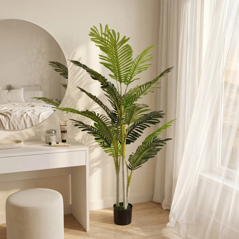 Outsunny Planta Artificial Palmera 150 cm con Maceta y Musgo para Decoración Interior Salón Oficina Ø18x150 cm Verde