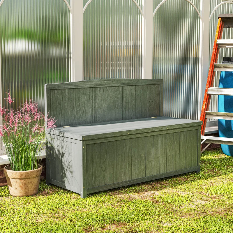 Outsunny Wood Storage Bench for Patio Furniture, Outdoor Garden Seating Tools, Grey