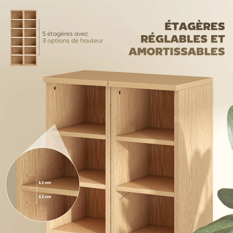 HOMCOM Lot de 2 étagères colonnes armoire de rangement CD-DVD 12 compartiments 21 x 22,5 x 88,5 cm capacité 204 CD bois naturel