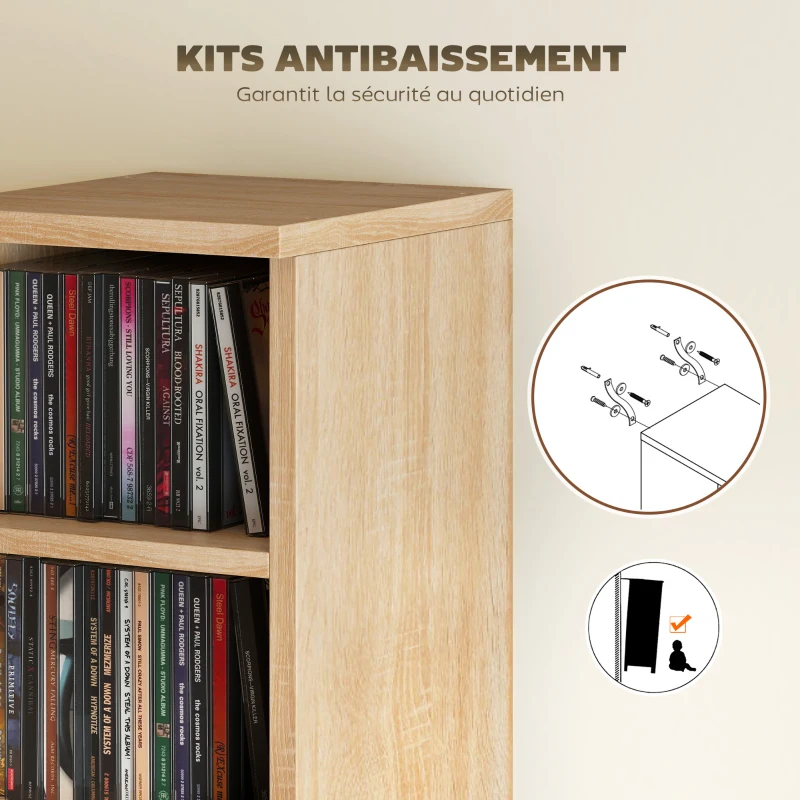 HOMCOM Lot de 2 étagères colonnes armoire de rangement CD-DVD 12 compartiments 21 x 22,5 x 88,5 cm capacité 204 CD chêne