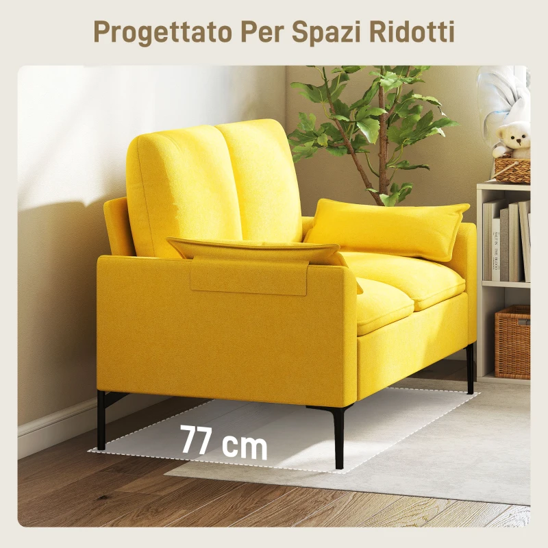 HOMCOM Divano 2 Posti Moderno con Cuscini e Rivestimento in Tessuto Spugna, 130x77x84 cm, Giallo
