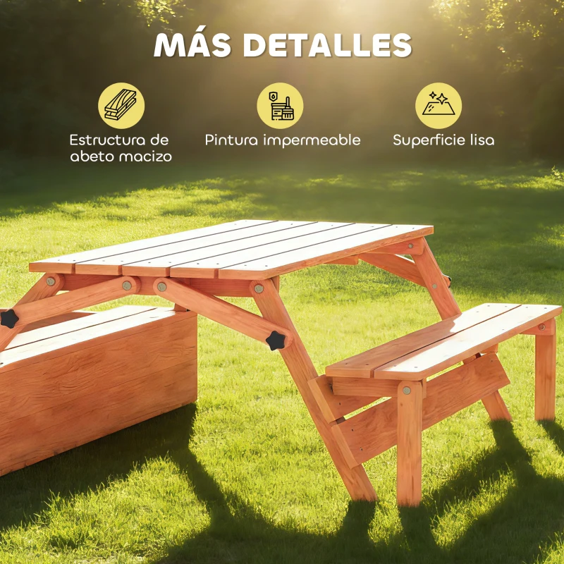 AIYAPLAY Arenero para Niños de Madera con Toldo Ajustable Mesa de Picnic con Bancos 6 Niños de 3-8 Años 184x110x120 cm Marrón