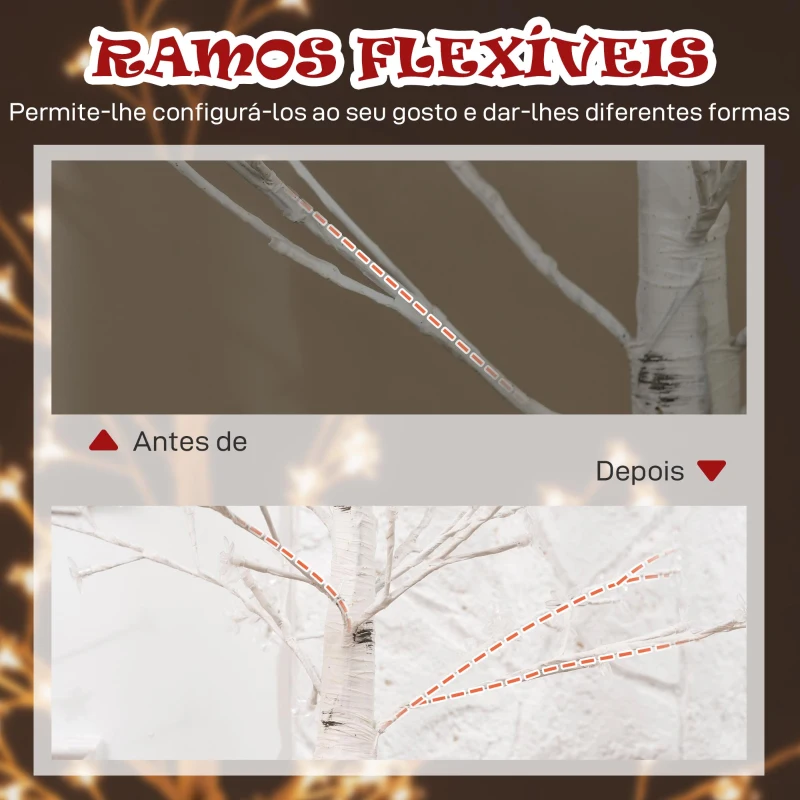 HOMCOM Árvore Cerejeira com 120 Luzes LED IP44 Banco Quente com Luz Ajustável em 3 Modos 21x21x150 cm Branco