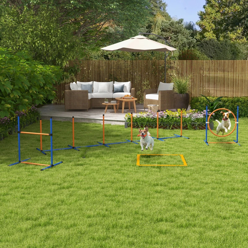 PawHut Kit d'agilité pour chien 4 pièces avec slalom, anneau de saut, haies, kit de dressage, sac de transport