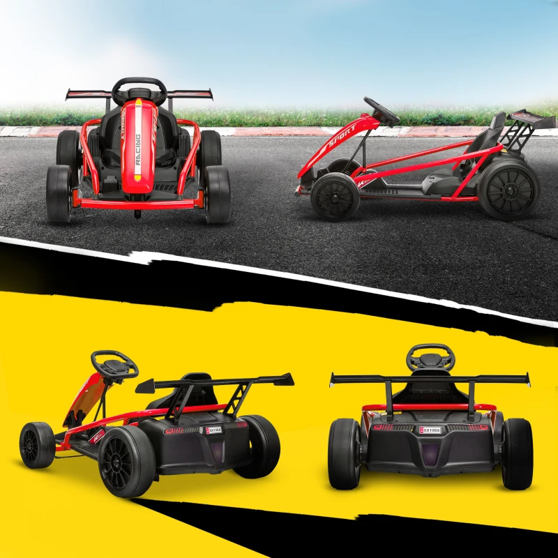 AIYAPLAY 24V elektrische gokart om te rijden en te driften, nylonbanden, veiligheidsgordel, claxon, muziek, voor 8-12 jaar Rood(m-9)