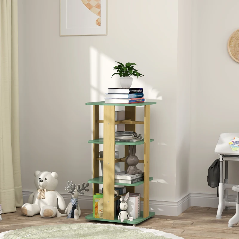 AIYAPLAY Biblioteca infantil com rodízios, arrumação de livros 3 níveis para sala de jogos, quarto infantil, verde