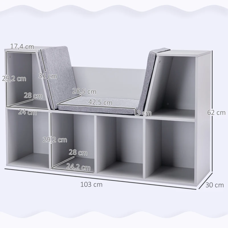 HOMCOM 2-in-1 Kinderrek en Bankje met Kussen 103 x 30 x 62 cm, Grijs en Wit