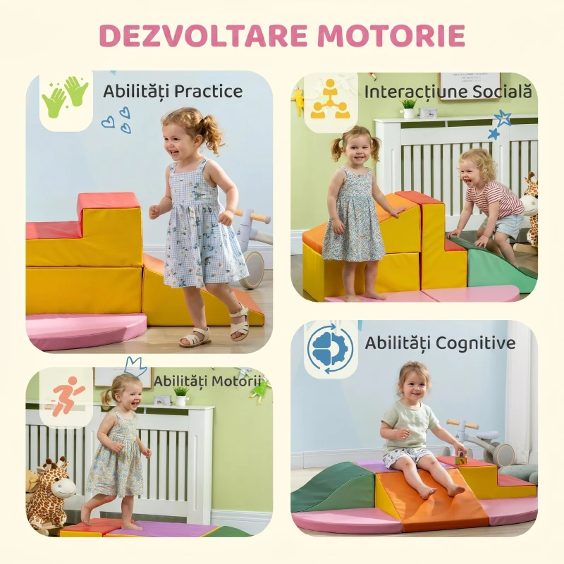 HOMCOM Set de Construcții Moi pentru Copii 1-3 Ani cu 6 Piese din PU și EPE Multicolore