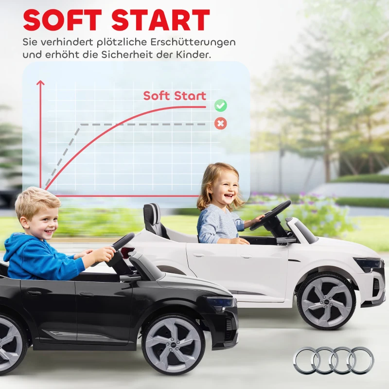 AIYAPLAY Elektrische kinderauto, 12V Audi Q8, 3-5 km/u, afstandsbediening, koplamp, muziek, Zwart(m-7)