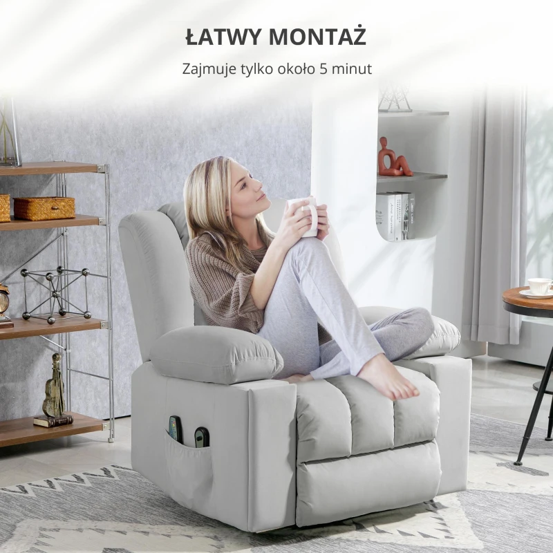 HOMCOM Elektryczny Fotel z Pomocą przy Wstawaniu, Miękki Aksamitny Materiał, Złącza USB