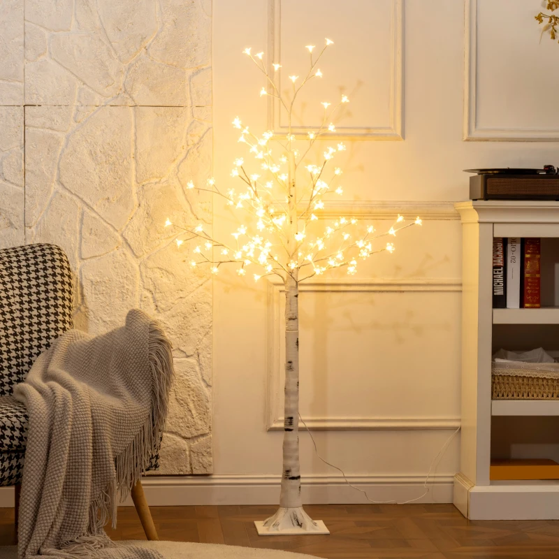 HOMCOM Árvore Cerejeira com 120 Luzes LED IP44 Banco Quente com Luz Ajustável em 3 Modos 21x21x150 cm Branco