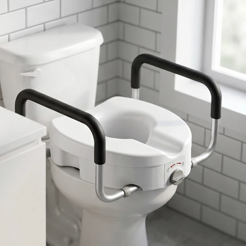 HOMCOM Înălțător WC pentru Vârstnici din HDPE cu Mânere Antialunecare, Lățime Reglabilă, Capacitate 136 kg, Alb