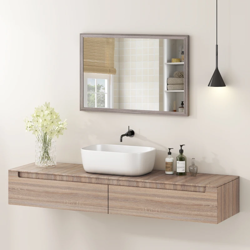 HOMCOM Wall Bathroom Mirror, 40 x 60 cm Wall-Mounted Mirror for Living Room, Bedroom, Hallway, Grey