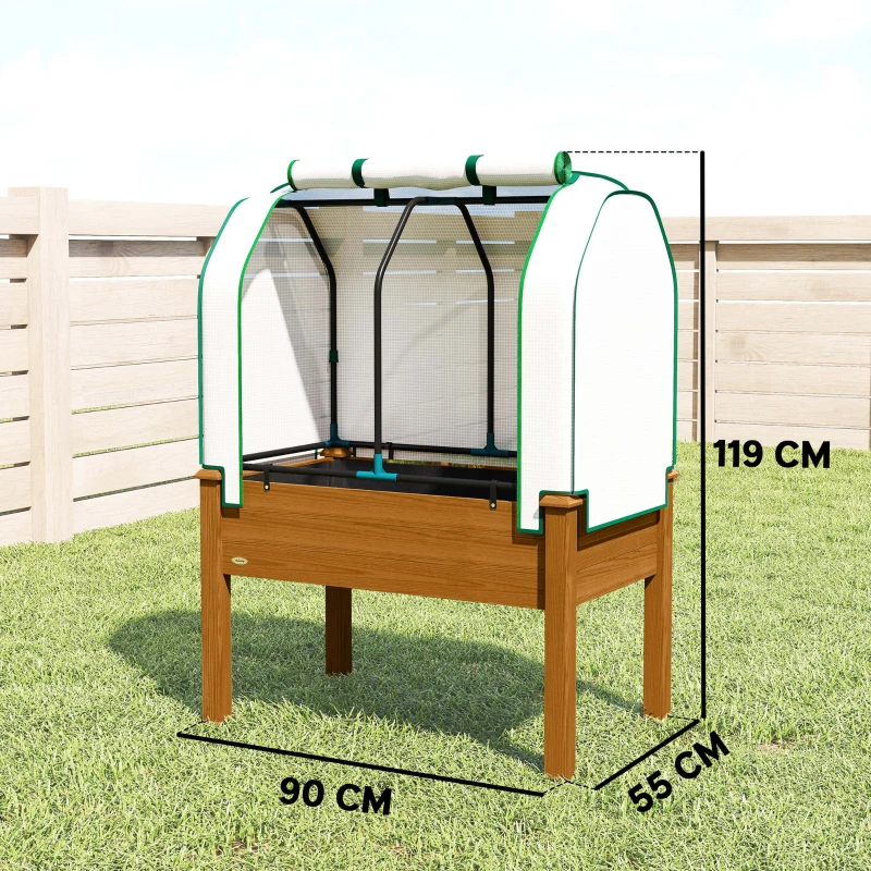Outsunny Raised Garden Bed Outdoor Elevated Wood Planter Box w/ PE Cover, Natural