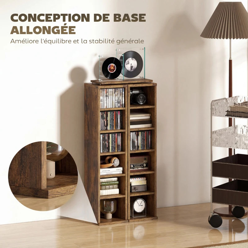 HOMCOM Lot de 2 étagères colonnes armoire de rangement CD-DVD 12 compartiments 21 x 22,5 x 88,5 cm capacité 204 CD marron