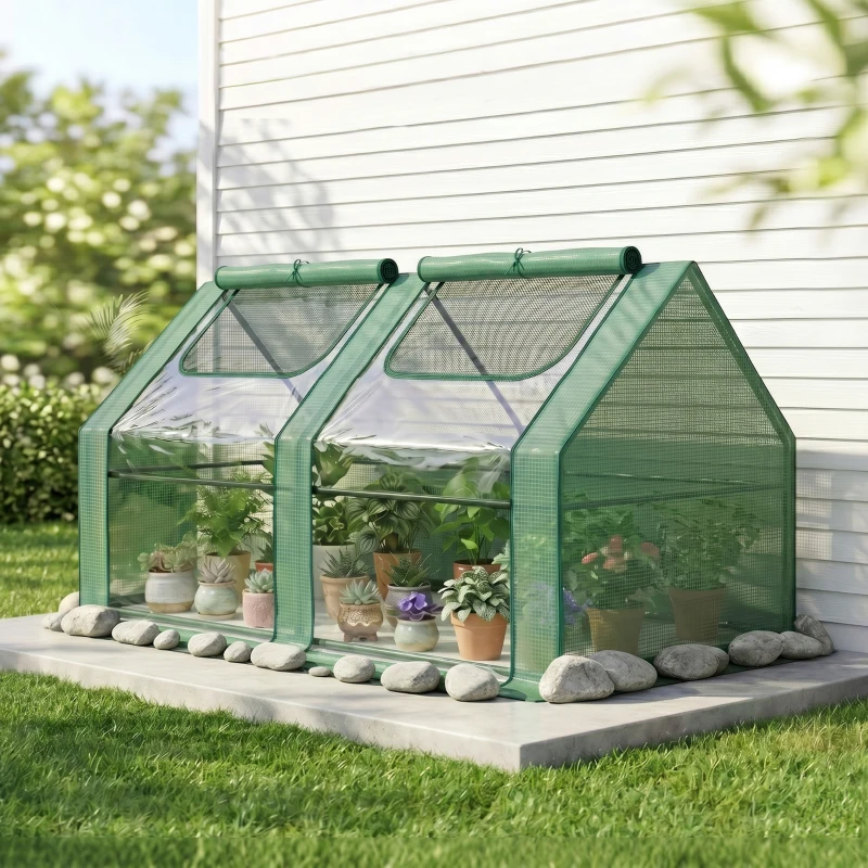 Outsunny Estufa Pequena Estufa de Exterior com Proteção Dupla Janelas Estufa para Cultivos de Plantas e Flores 180x90x90 cm Verde