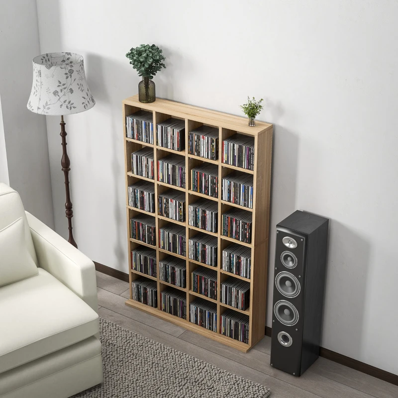 HOMCOM Meuble de rangement multimédia 456 CD/ 336 DVD - bibliothèque en bois avec étagères réglables 89 x 130,5 cm bois naturel