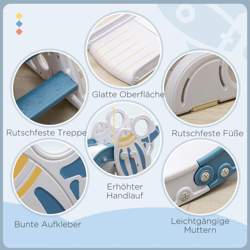 AIYAPLAY Glijbaan voor Kinderen 1,5 tot 3 jaar, Raketontwerp, Sticker Set, blauw, 157 x 46,5 x 80 cm(m-5)
