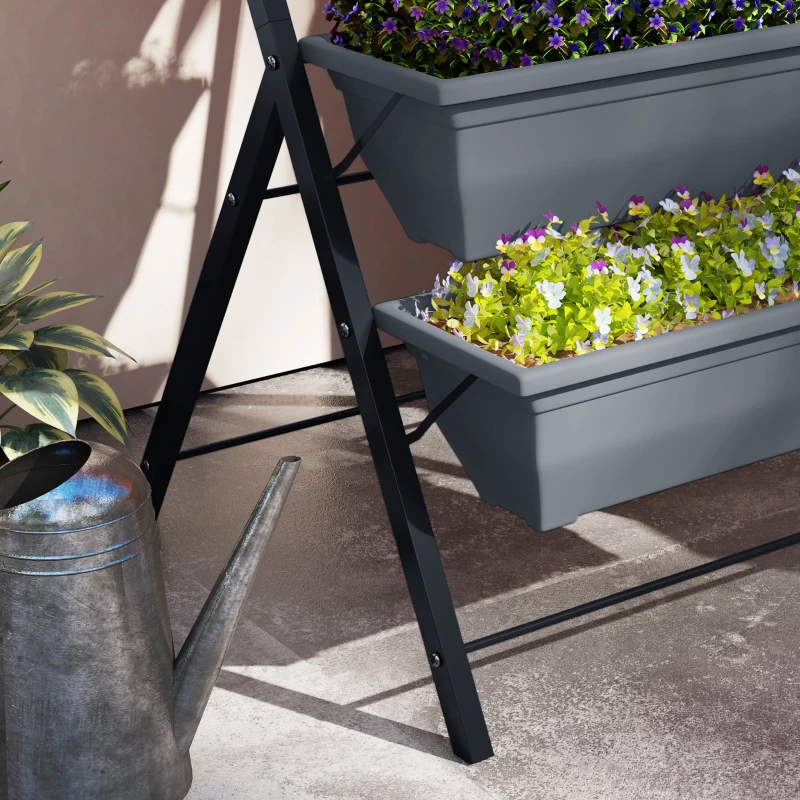 Outsunny Jardinière surélevée avec étages jardinière verticale avec 5 bacs à fleurs trous de drainage cadre en acier gris