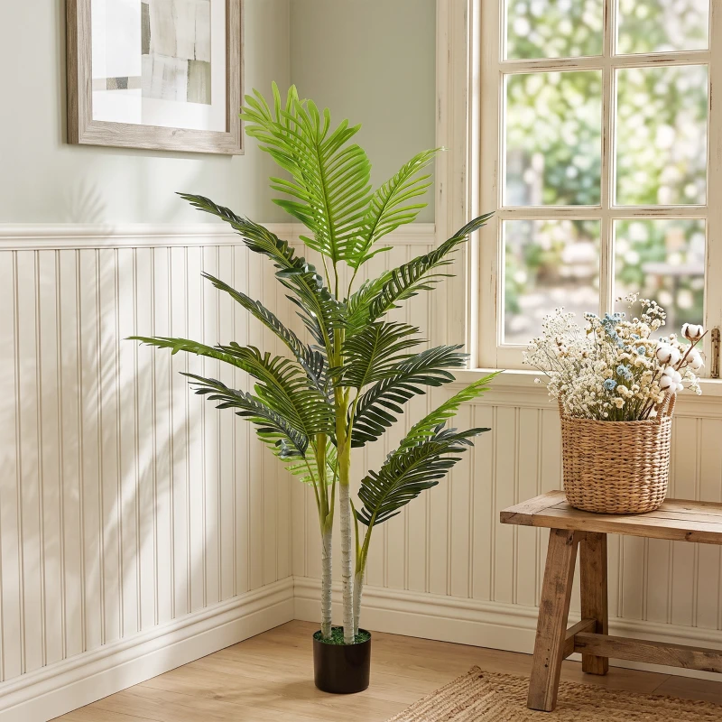 Outsunny Planta Artificial Palmera 150 cm con Maceta y Musgo para Decoración Interior Salón Oficina Ø18x150 cm Verde